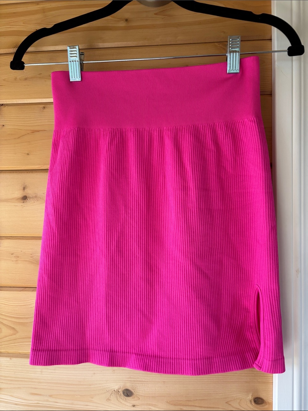 Ribbed High-Waist Mini Skirt in Bright Pink